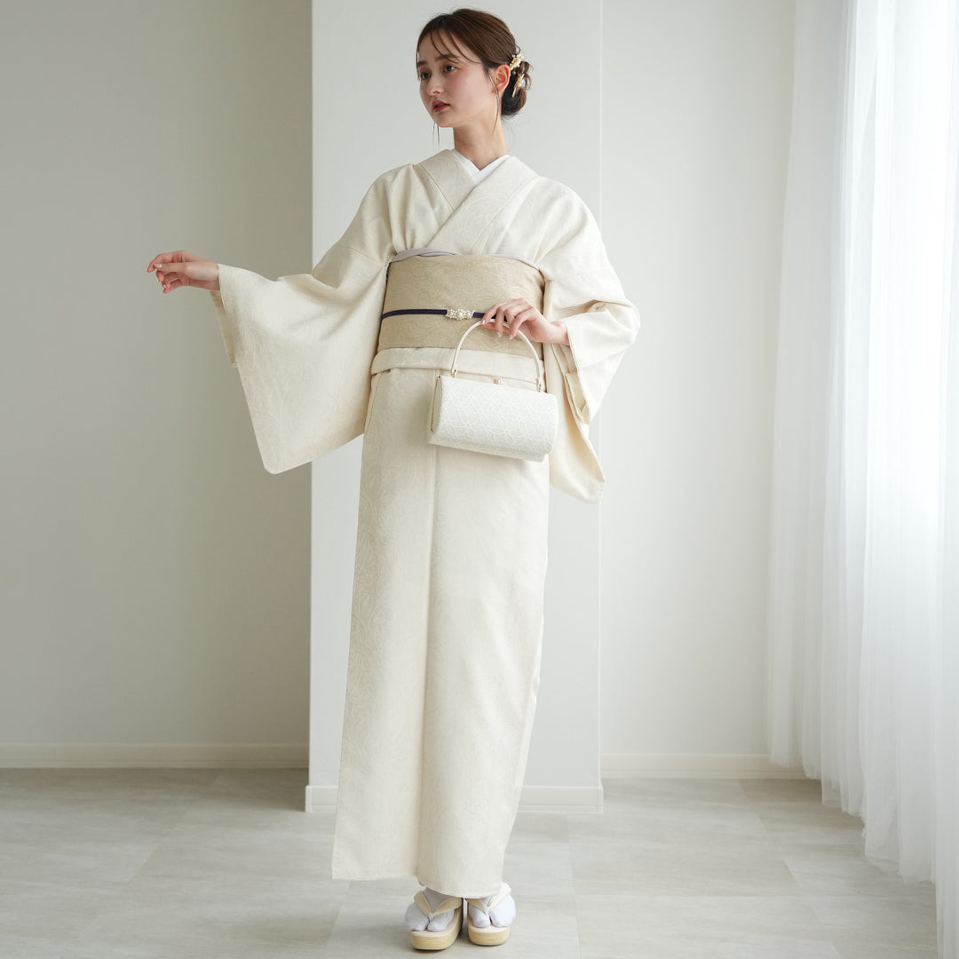 着物単品 更紗ジャガード・ペイズリー オフホワイト】ファブリック着物 