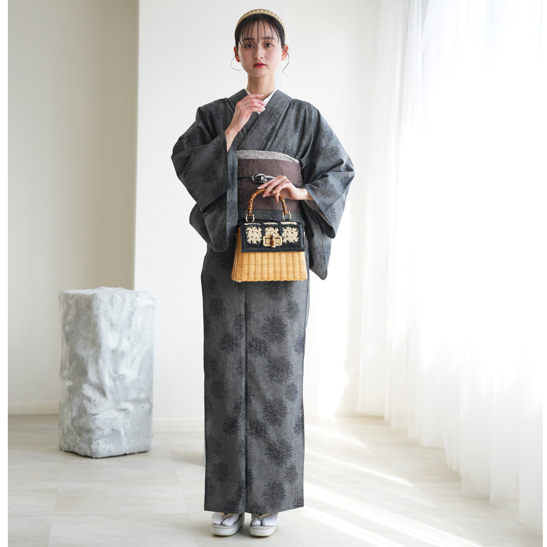 hapiko様 着物のみ　単品　専用 単衣着物 ニコアンティーク 播州織 デニム・フラワー】ファブリック