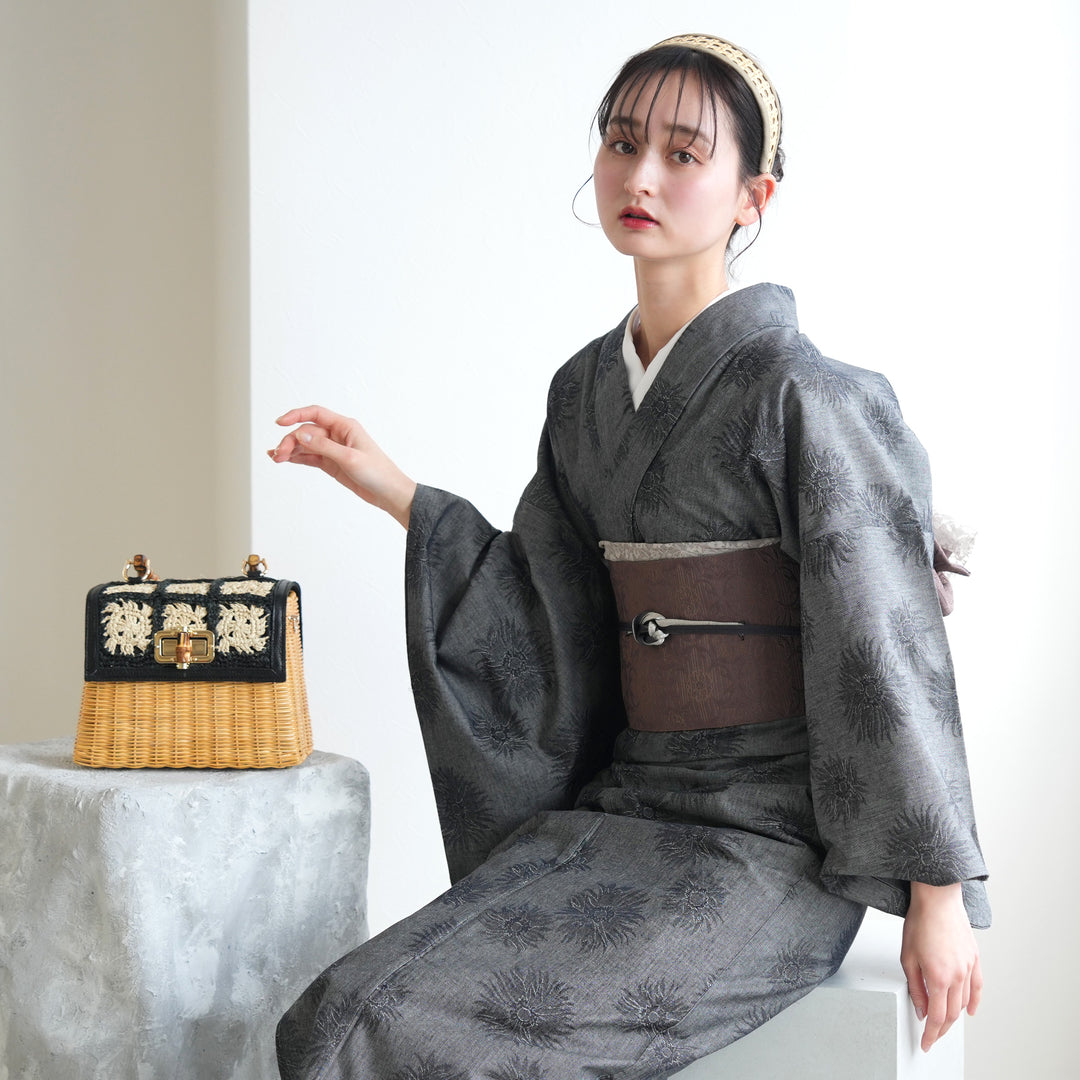単衣着物 ニコアンティーク 播州織 デニム・フラワー】ファブリック