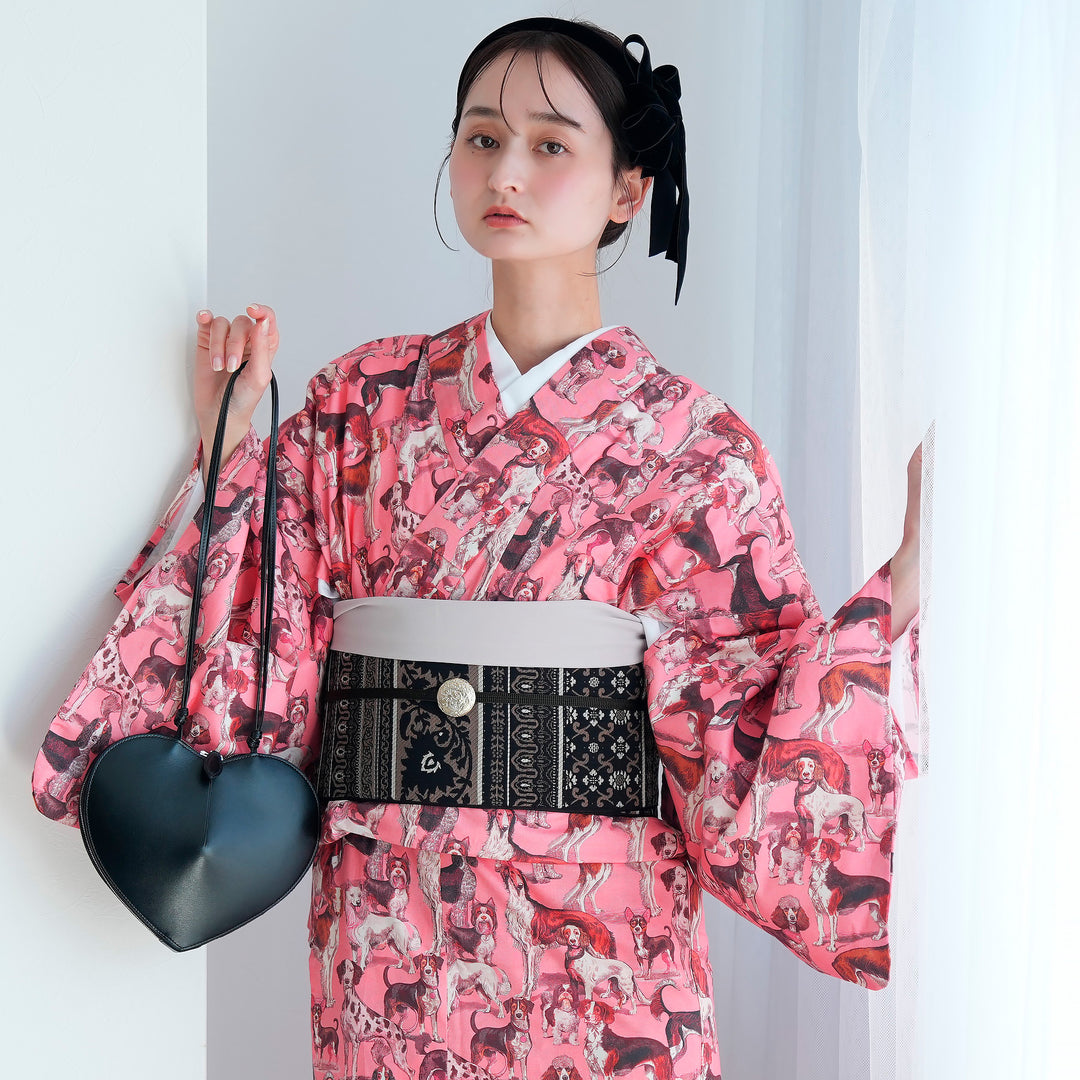 ニコアンティーク 単衣着物 ドッグ・エキスポ ロゼ】 着物 単品 レトロ