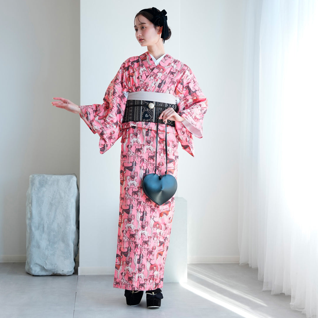 アンティークピンクの着物単品 ニコアンティーク 単衣着物 ドッグ・エキスポ ロゼ】 着物 単品 レトロ