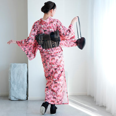 【ニコアンティーク 単衣着物 ドッグ・エキスポ ロゼ】 着物 単品 レトロ レディース ファブリック着物 ピンク 犬 チワワ アフガンハウンド ビーグル シーズー 洗える着物 日本製（5132607400）