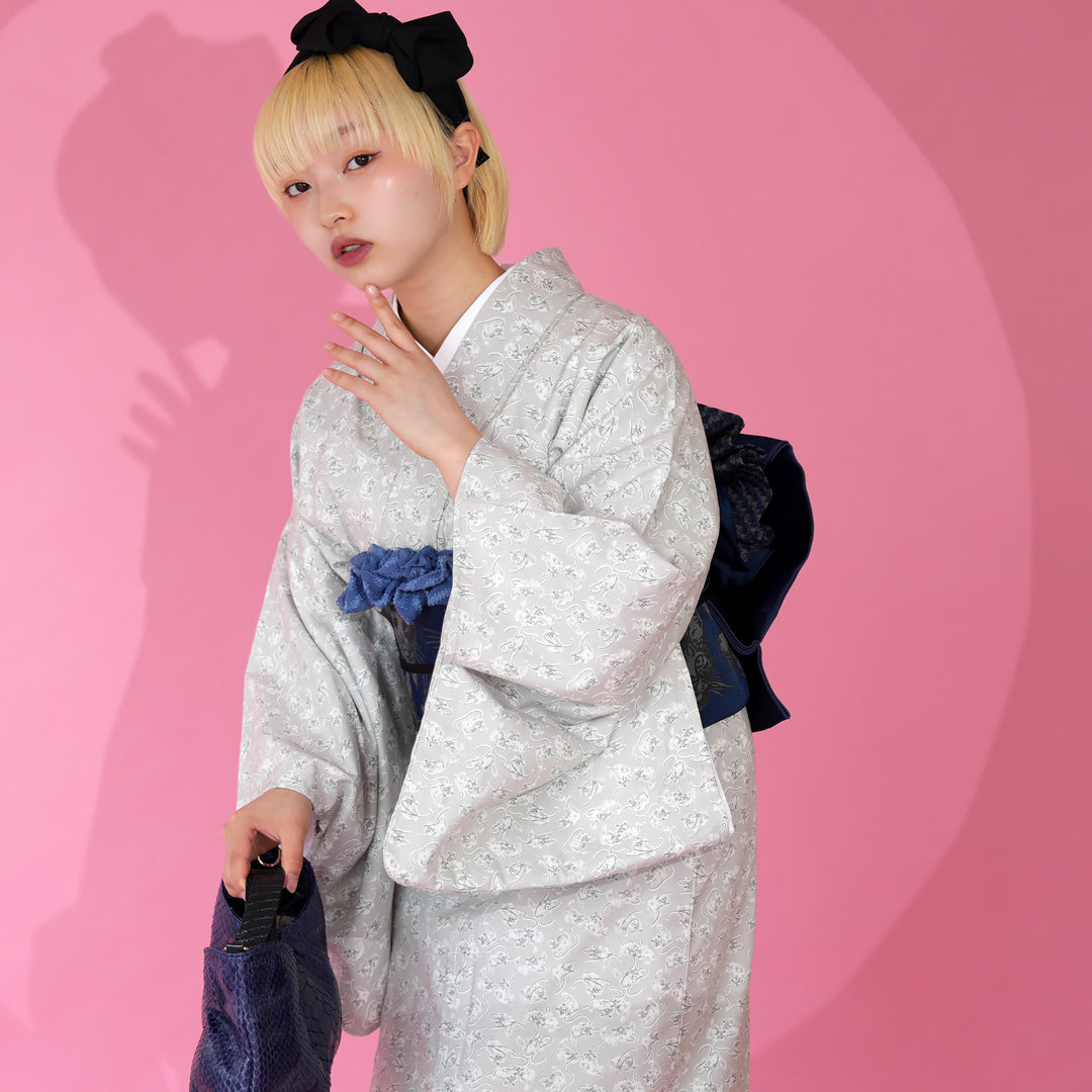 ニコアンティーク 単衣着物 ネコアソビ】着物 単品 レトロ