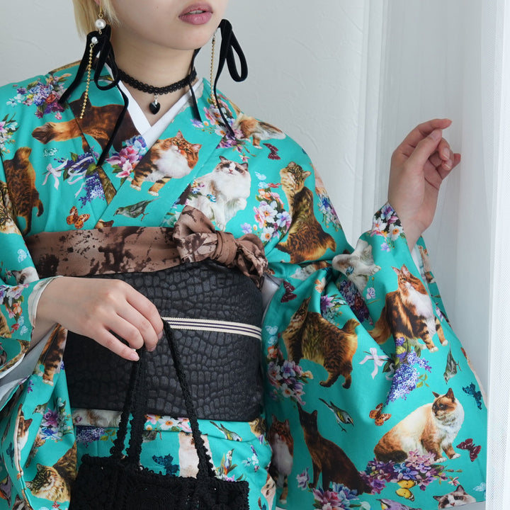 ニコアンティーク 単衣着物 CATサンクチュアリ】着物 単品 レトロ