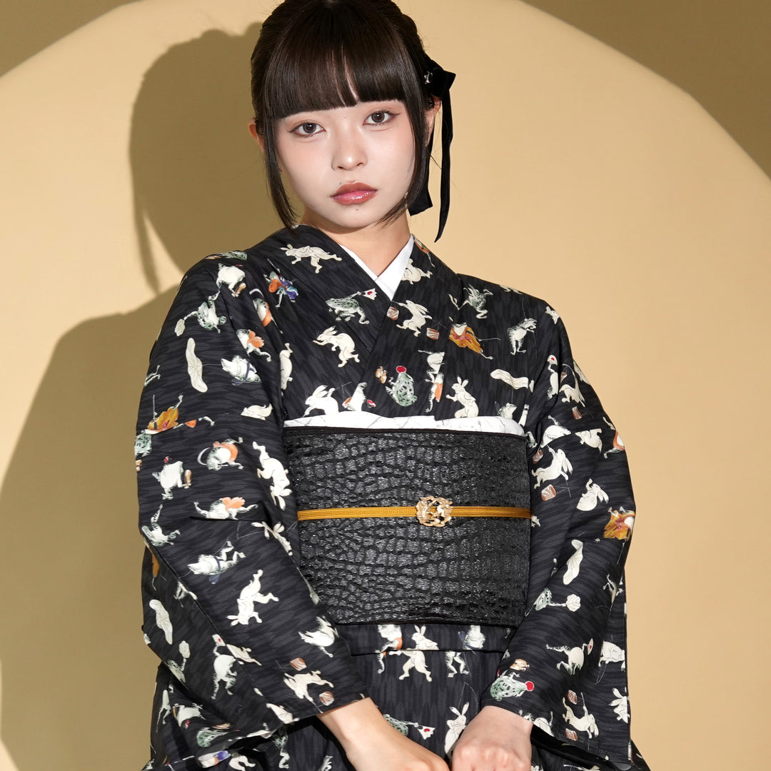 ニコアンティーク 単衣着物 戯画日和】 着物単品 レトロ ファブリック