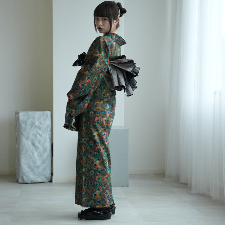 ニコアンティーク 単衣着物 羽衣孔雀】 着物単品 レトロ ファブリック