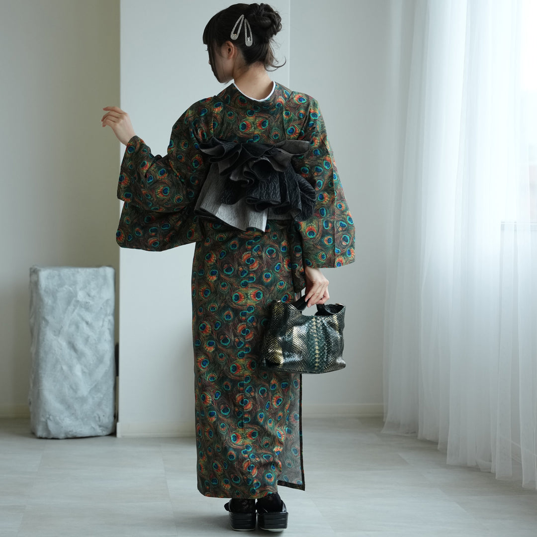 ニコアンティーク 単衣着物 羽衣孔雀】 着物単品 レトロ ファブリック