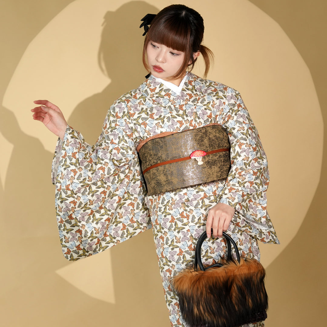 ニコアンティーク 単衣着物 蝶々収集帖】着物単品 レトロ ファブリック