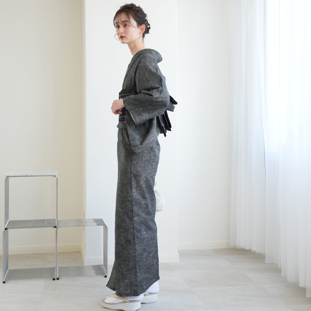 ニコアンティーク 着物＋帯 2点セット （フリーサイズ約155-166cm） 黒