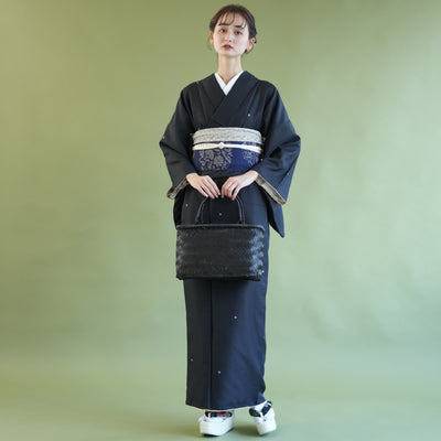 着物 単品 utatane 袷着物 日本製 半身 大粒ドットとモダン縞々 