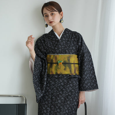 【袷着物　黒の源氏香柄】きもの単品 カジュアル着物 Lサイズ ポリエステル着物 小紋 仕立て上がり（5144607801）