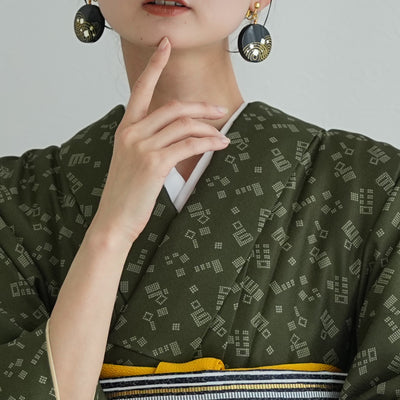 【袷着物　緑の源氏香柄】きもの単品 カジュアル着物 Lサイズ ポリエステル着物 小紋 仕立て上がり（5144607901）