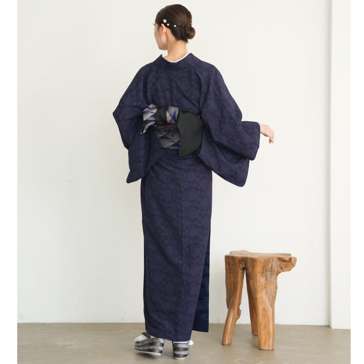 JAPAN MODE 袷着物 単品】 小紋 日本製 紺系 洗えるカジュアル着物
