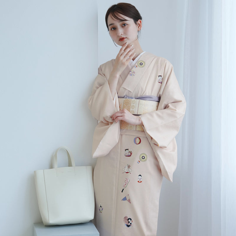 【ニコアンティーク 袷着物 単品 絵羽仕立て 干支飾り・さくら】 仕立て上がり 袷 附下風 日本製 ポリエステル つるし飾り柄（5146604500）