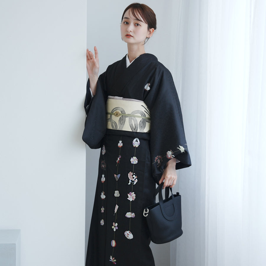 黒地 総絞り浴衣 藤 蝶々柄 黒地 総絞り浴衣 藤 蝶々柄 - メルカリ