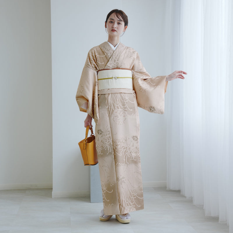 【ニコアンティーク 袷着物 単品 糸菊浪漫】 仕立て上がり 袷 日本製 ポリエステル 紬風（5146604700）