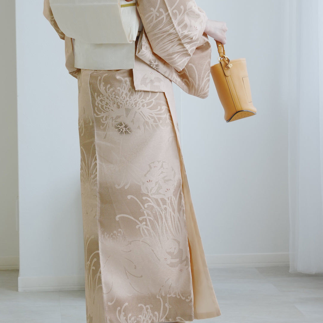 アンティーククリーム色の着物単品 訪問着t1283 JAPAN STYLE クリーム色七宝桜(化繊) | 着物