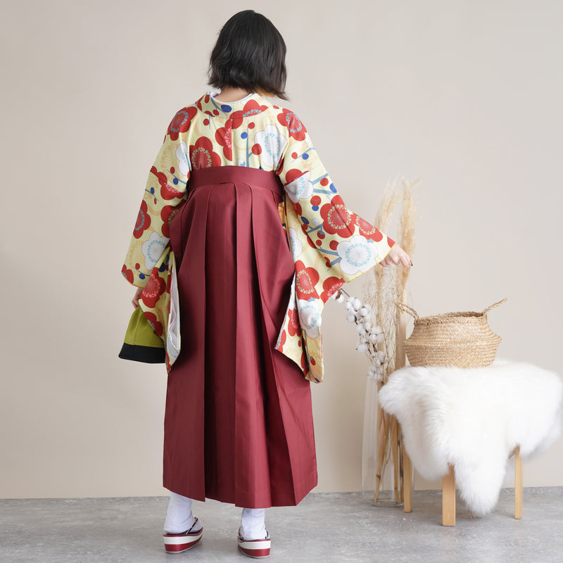 【リサイクル着物】二尺袖着物 単品  販売品 中古 USED  クリームイエロー 梅  卒業式 （5175604200）【中古販売】