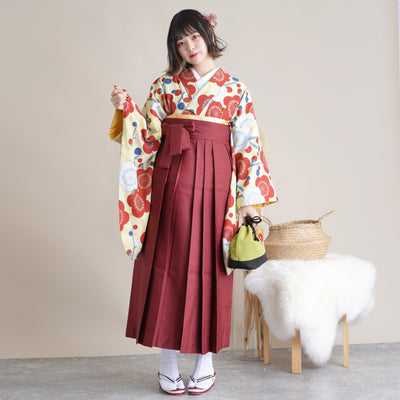【リサイクル着物】二尺袖着物 単品  販売品 中古 USED  クリームイエロー 梅  卒業式 （5175604200）【中古販売】