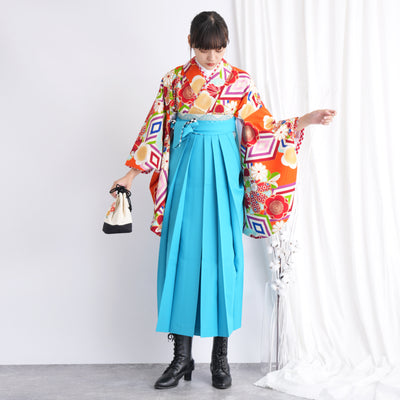 【リサイクル着物】二尺袖着物 単品  販売品 中古 USED 袴用 短丈 JAPAN STYLE×中村里砂 オレンジ 古典  卒業式 （5175610900）【中古販売】