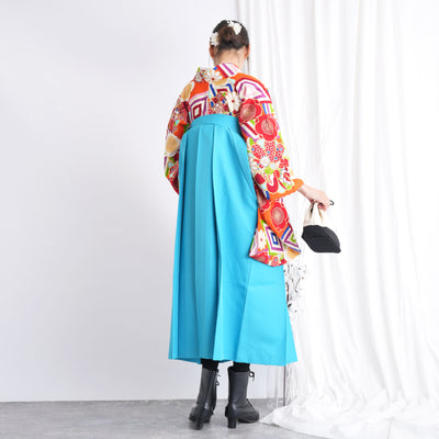 【リサイクル着物】二尺袖着物 単品  販売品 中古 USED 袴用 短丈 JAPAN STYLE×中村里砂 オレンジ 古典  卒業式 （5175610900）【中古販売】