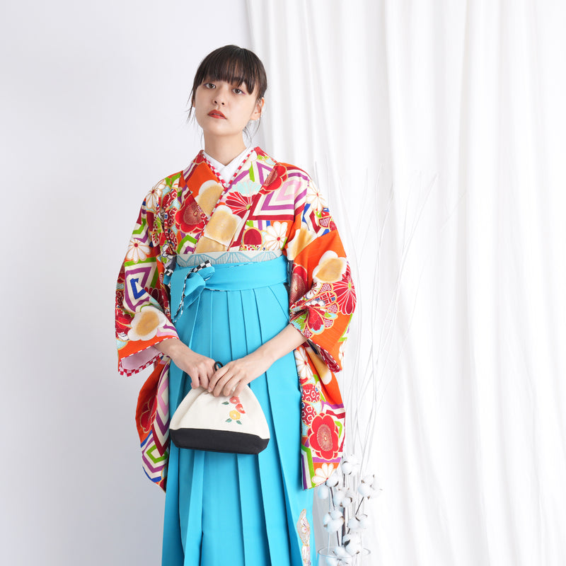 【リサイクル着物】二尺袖着物 単品  販売品 中古 USED 袴用 短丈 JAPAN STYLE×中村里砂 オレンジ 古典  卒業式 （5175610900）【中古販売】