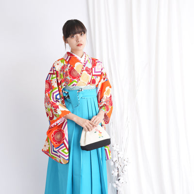 【リサイクル着物】二尺袖着物 単品  販売品 中古 USED 袴用 短丈 JAPAN STYLE×中村里砂 オレンジ 古典  卒業式 （5175610900）【中古販売】