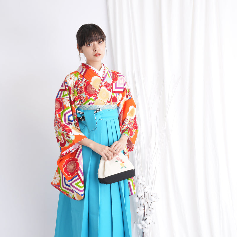 【リサイクル着物】二尺袖着物 単品  販売品 中古 USED 袴用 短丈 JAPAN STYLE×中村里砂 オレンジ 古典  卒業式 （5175610900）【中古販売】