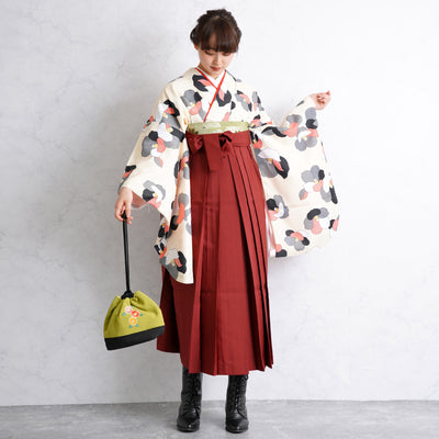 【リサイクル着物】二尺袖着物 単品  販売品 中古 USED 袴用 短丈  ベージュ 椿 卒業式 ニコアンティーク（5175623500）【中古販売】