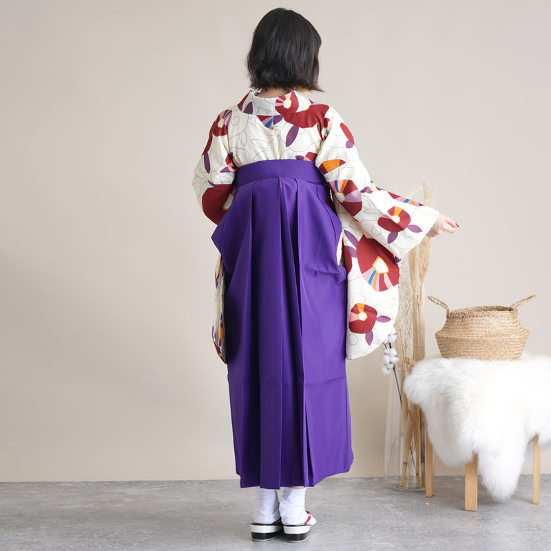 【リサイクル着物】二尺袖着物 単品  販売品 中古 USED 袴用 短丈  きなり 椿 卒業式 ひよこ商店 （5175632200）【中古販売】