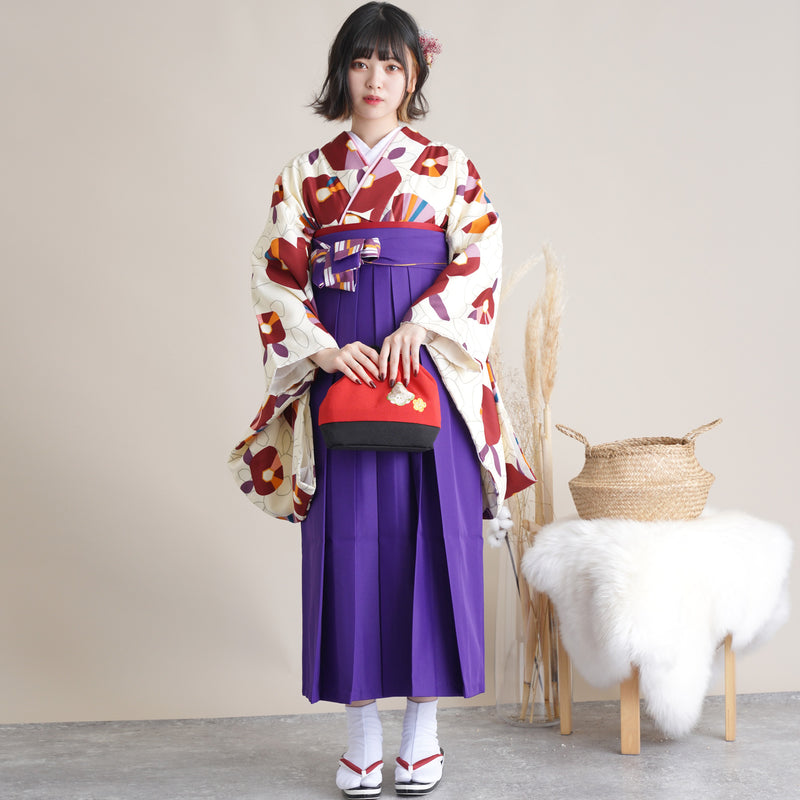 【リサイクル着物】二尺袖着物 単品  販売品 中古 USED 袴用 短丈  きなり 椿 卒業式 ひよこ商店 （5175632200）【中古販売】