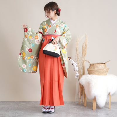 【リサイクル着物】二尺袖着物 単品  販売品 中古 USED 袴用 短丈  緑 花 レトロ 卒業式 ひよこ商店 （5175632600）【中古販売】