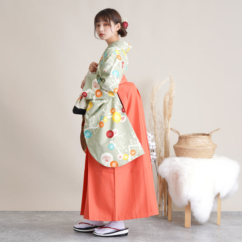 【リサイクル着物】二尺袖着物 単品  販売品 中古 USED 袴用 短丈  緑 花 レトロ 卒業式 ひよこ商店 （5175632600）【中古販売】