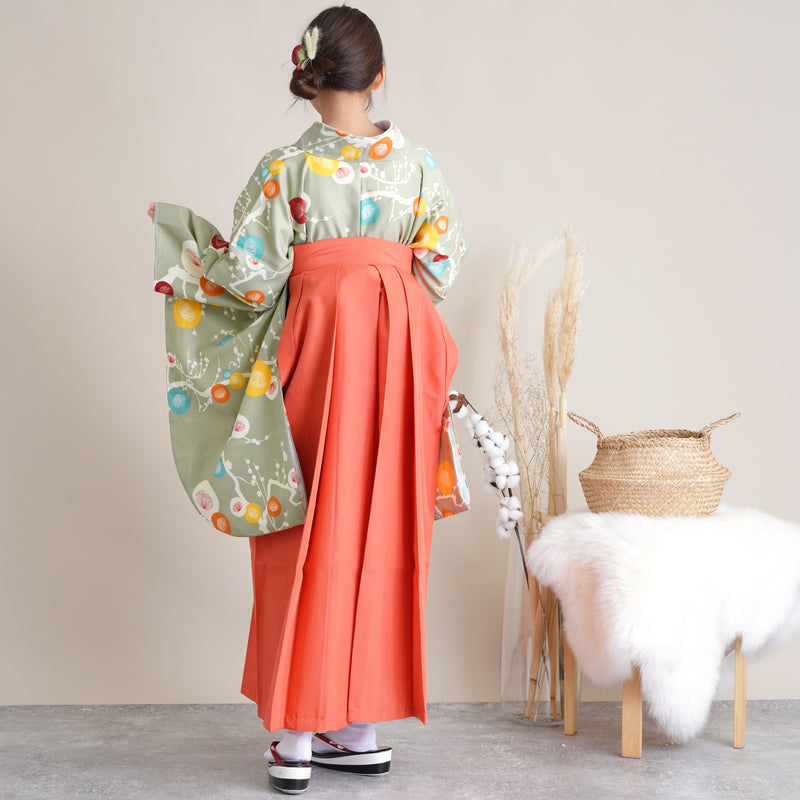 【リサイクル着物】二尺袖着物 単品  販売品 中古 USED 袴用 短丈  緑 花 レトロ 卒業式 ひよこ商店 （5175632600）【中古販売】