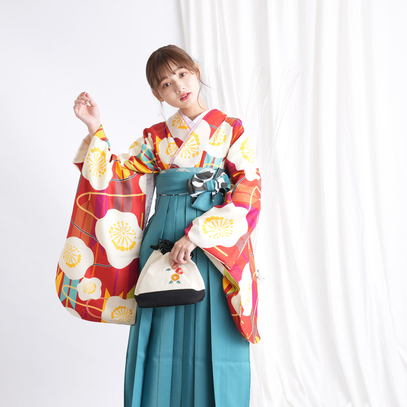 【リサイクル着物】二尺袖着物 単品  販売品 中古 USED 袴用 短丈 梅 矢絣 卒業式 ひよこ商店 （5175632700）【中古販売】