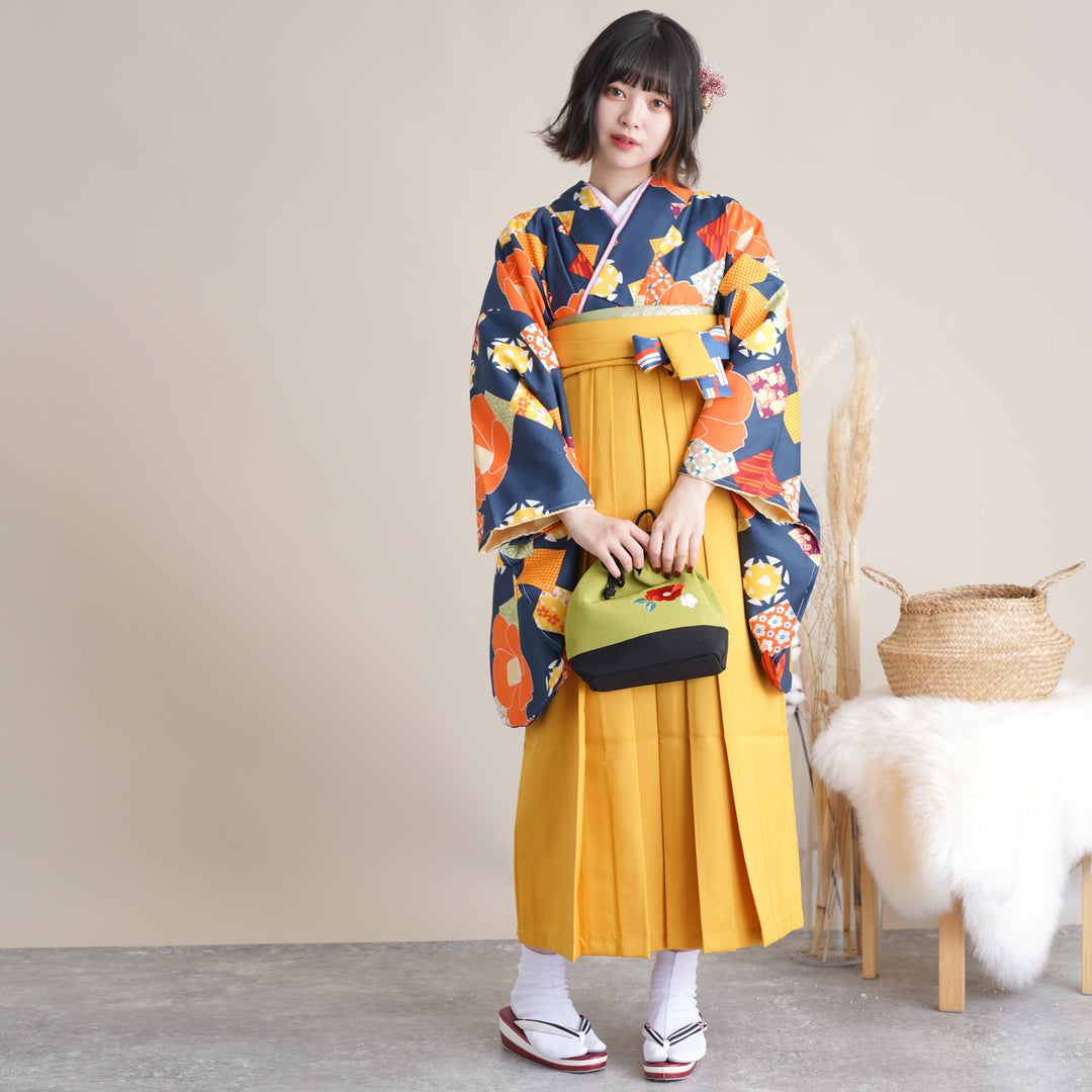 しつけ糸付新品【二尺袖着物単品】ひよこ商店洗える着物グリーン卒業式袴 しつけ糸付 【二尺袖着物単品】 ひよこ商店洗える着物グリーン卒業式袴