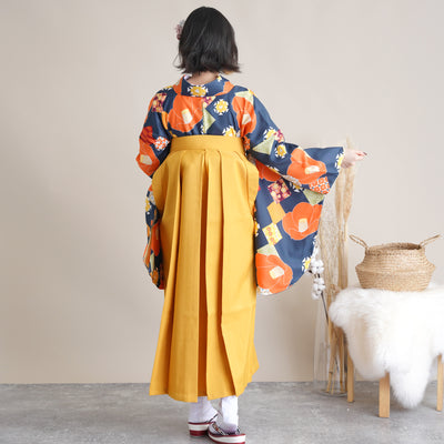 【リサイクル着物】二尺袖着物 単品  販売品 中古 USED 袴用 短丈 紺 椿  卒業式 ひよこ商店 （5175632800）【中古販売】