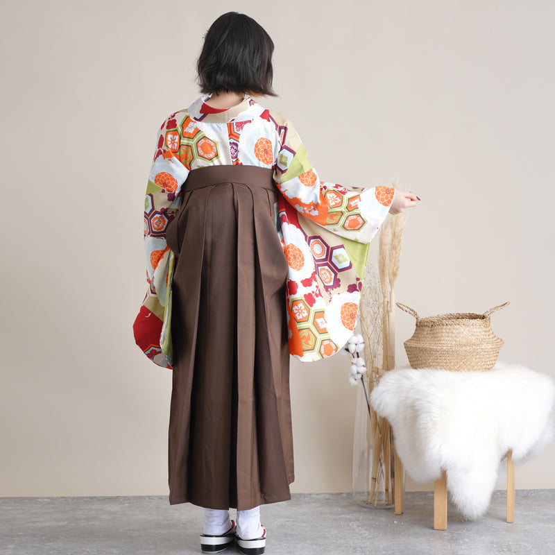 【リサイクル着物】二尺袖着物 単品  販売品 中古 USED 袴用 短丈 菊 亀甲  卒業式 ひよこ商店 （5175633000）【中古販売】