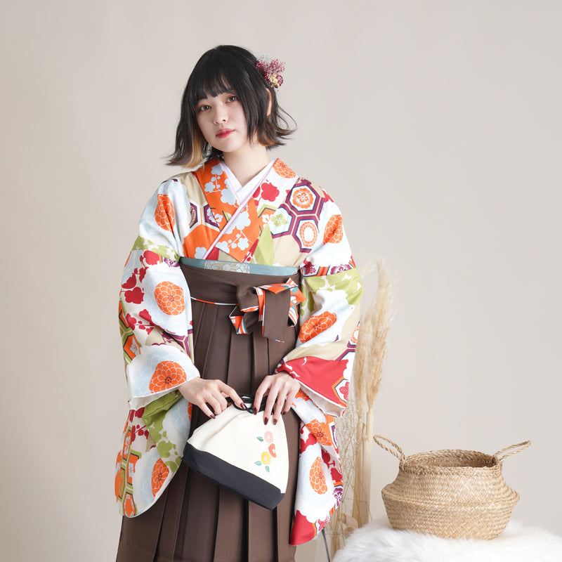 【リサイクル着物】二尺袖着物 単品  販売品 中古 USED 袴用 短丈 菊 亀甲  卒業式 ひよこ商店 （5175633000）【中古販売】