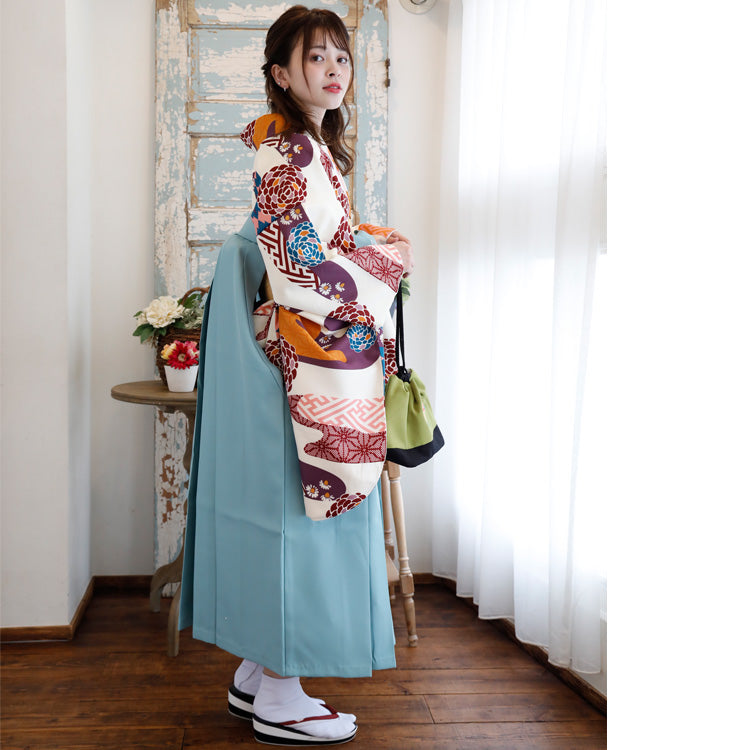 【リサイクル着物】二尺袖着物 単品  販売品 中古 USED 袴用 短丈 菊 雲取  卒業式 ひよこ商店 （5175633600）【中古販売】