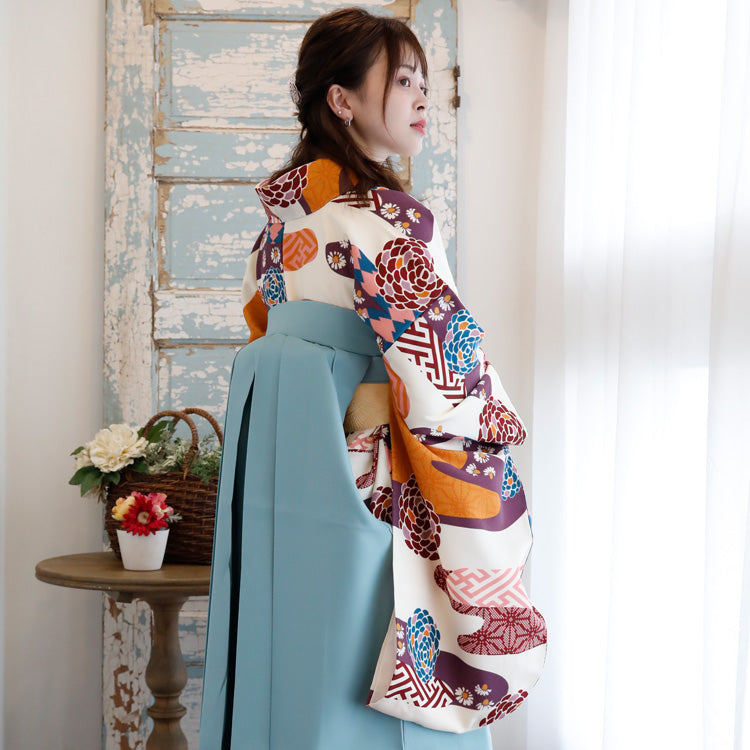 【リサイクル着物】二尺袖着物 単品  販売品 中古 USED 袴用 短丈 菊 雲取  卒業式 ひよこ商店 （5175633600）【中古販売】
