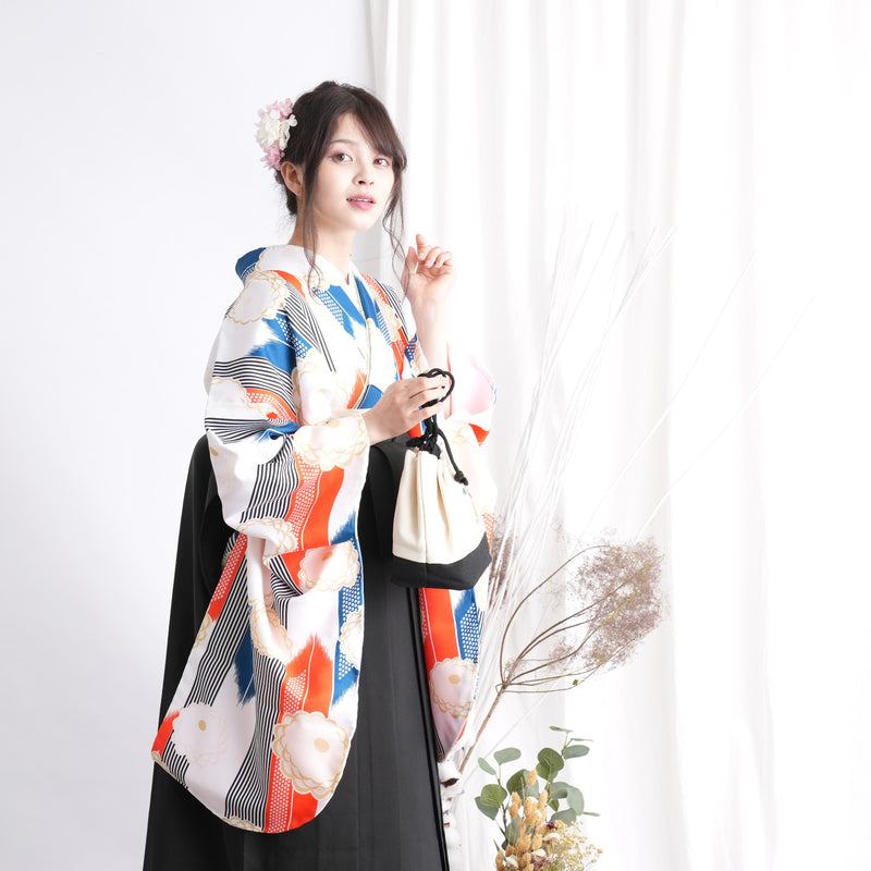 【リサイクル着物】二尺袖着物 単品  販売品 中古 USED 袴用 短丈 菊 矢絣  卒業式  （5175641200）【中古販売】
