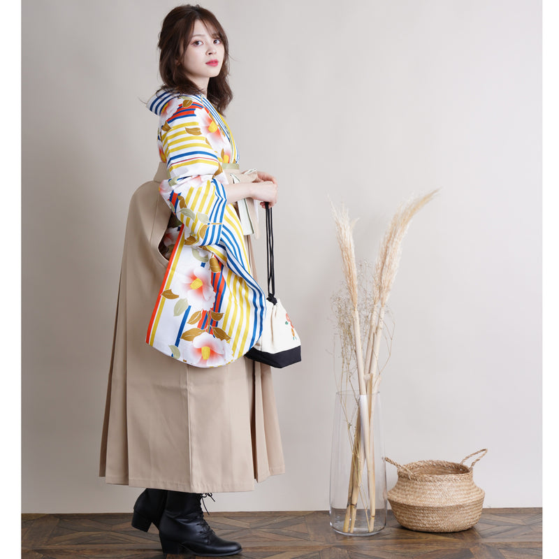 【リサイクル着物】二尺袖着物 単品  販売品 中古 USED 袴用 短丈 ストライプ レトロ  卒業式  （5175644700）【中古販売】