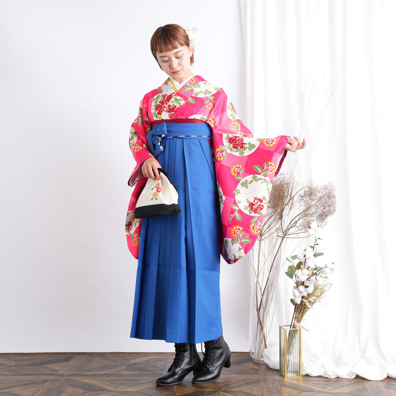 【リサイクル着物】二尺袖着物 単品  販売品 中古 USED 袴用 短丈 市松 牡丹  卒業式 ひよこ商店 （5175645400）【中古販売】