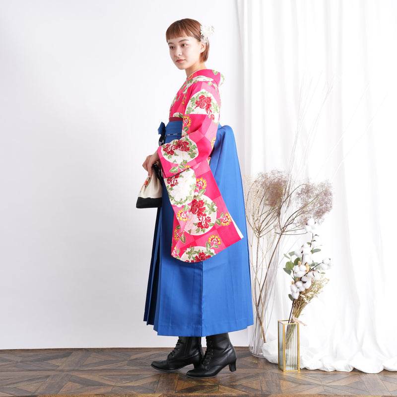 【リサイクル着物】二尺袖着物 単品  販売品 中古 USED 袴用 短丈 市松 牡丹  卒業式 ひよこ商店 （5175645400）【中古販売】