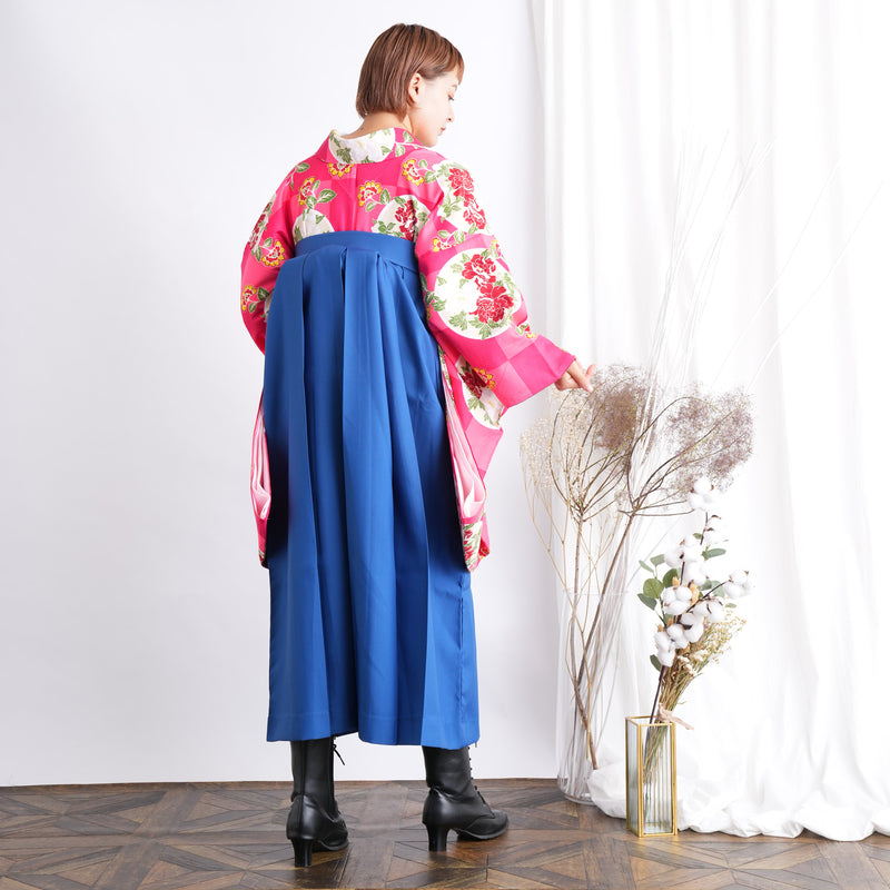 【リサイクル着物】二尺袖着物 単品  販売品 中古 USED 袴用 短丈 市松 牡丹  卒業式 ひよこ商店 （5175645400）【中古販売】