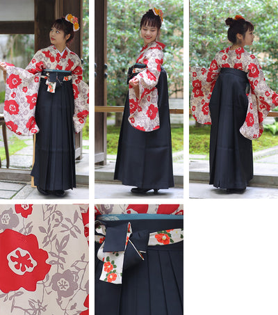 【リサイクル着物】二尺袖着物 単品  販売品 中古 USED 袴用 短丈 赤 花 レトロ  卒業式 ひよこ商店 （5175646000）【中古販売】