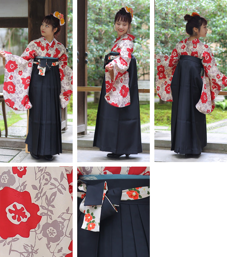 【リサイクル着物】二尺袖着物 単品  販売品 中古 USED 袴用 短丈 赤 花 レトロ  卒業式 ひよこ商店 （5175646000）【中古販売】