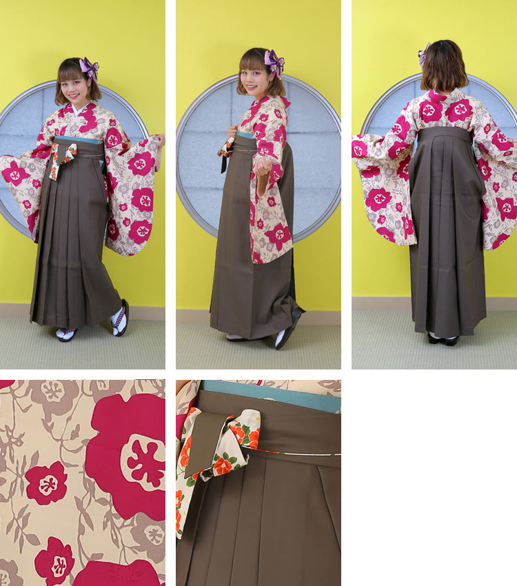 【リサイクル着物】二尺袖着物 単品  販売品 中古 USED 袴用 短丈 赤紫 花 レトロ  卒業式 ひよこ商店 （5175646300）【中古販売】