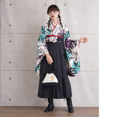 【リサイクル着物】二尺袖着物 単品  販売品 中古 USED 袴用 短丈 きなり 水色 紫 菊 卒業式 ひよこ商店 （5175652400）【中古販売】